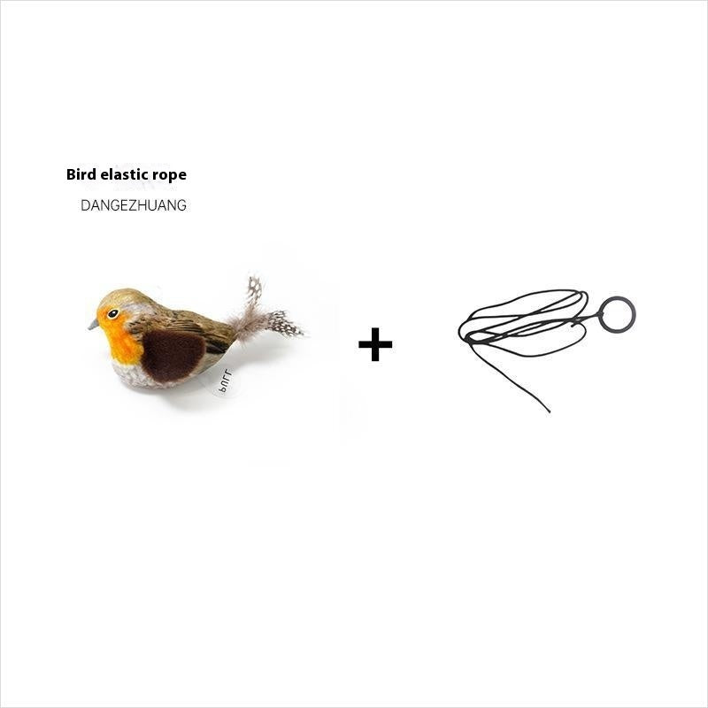KFX-7388989 Colorful Plush Bird Sound Toy for Cats with Hanging Elastic String