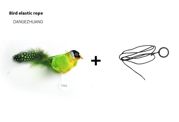 KFX-7388989 Colorful Plush Bird Sound Toy for Cats with Hanging Elastic String