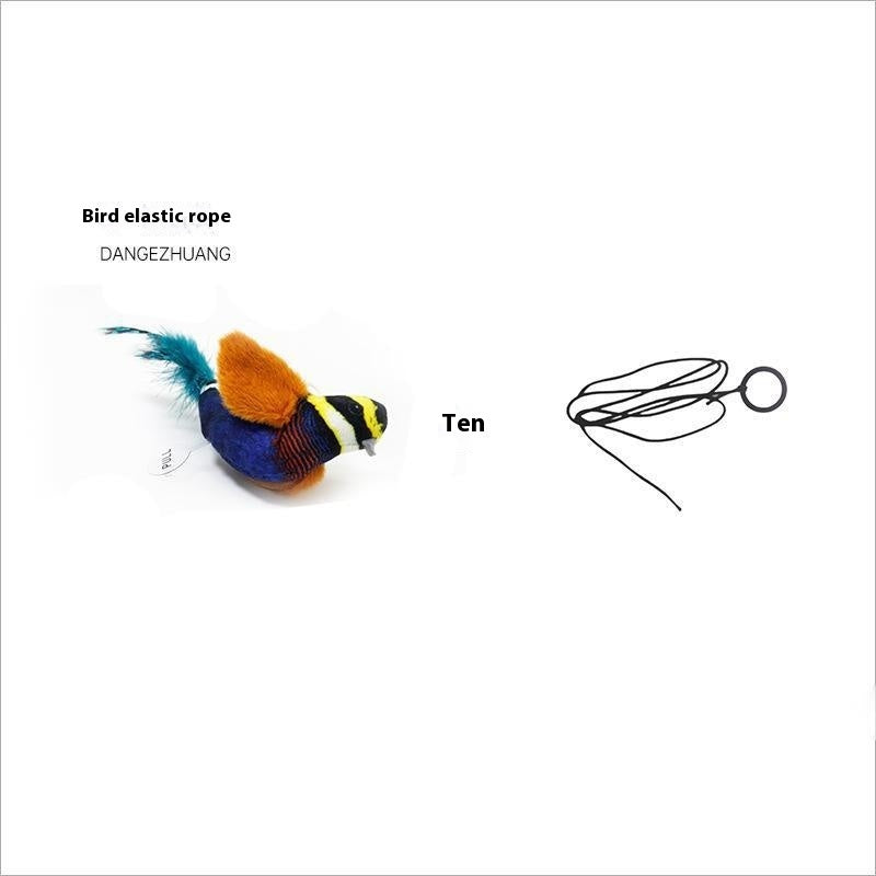 KFX-7388989 Colorful Plush Bird Sound Toy for Cats with Hanging Elastic String