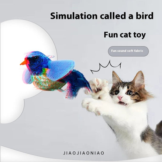 KFX-7388989 Colorful Plush Bird Sound Toy for Cats with Hanging Elastic String