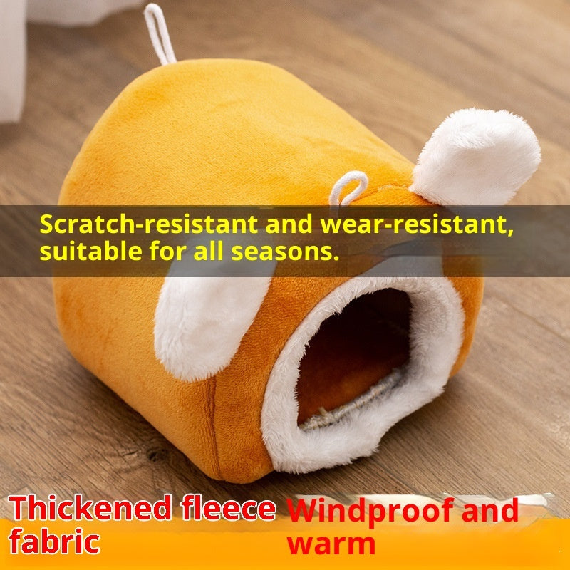 KFX-7389373 Cozy Thick Small Pet Bed for Hamsters - Winter Cloth Bird Nest in Orange and Gray