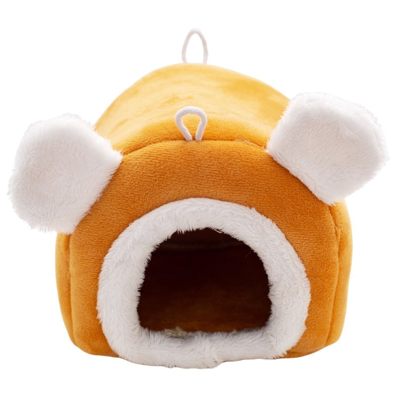 KFX-7389373 Cozy Thick Small Pet Bed for Hamsters - Winter Cloth Bird Nest in Orange and Gray