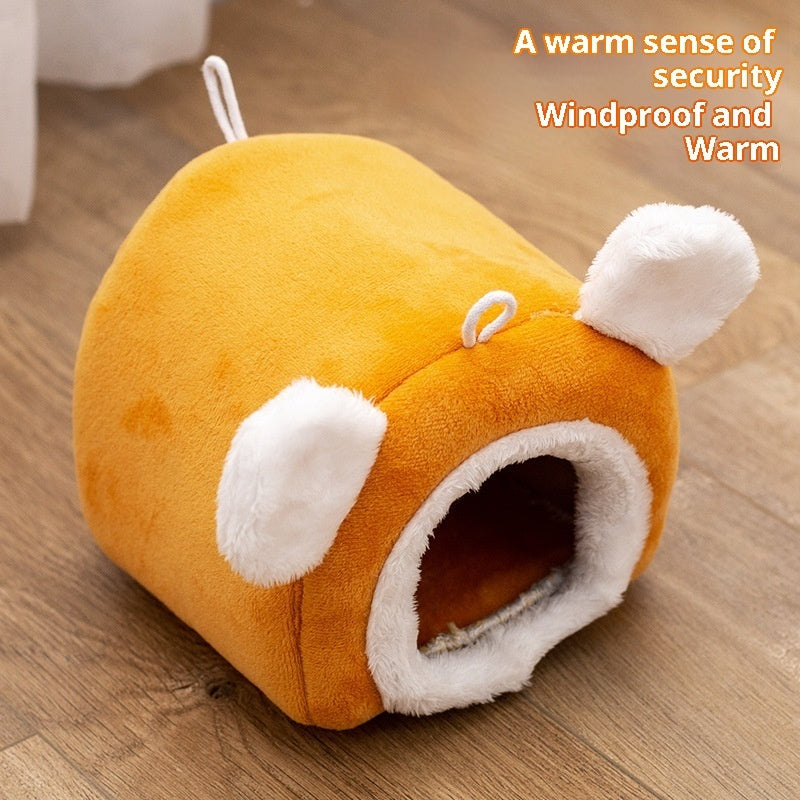 KFX-7389373 Cozy Thick Small Pet Bed for Hamsters - Winter Cloth Bird Nest in Orange and Gray