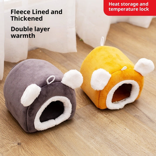 KFX-7389373 Cozy Thick Small Pet Bed for Hamsters - Winter Cloth Bird Nest in Orange and Gray
