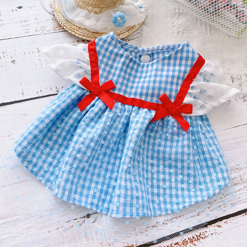 KFX-7389885 Blue Mesh Tutu Skirt with Pink or Blue Straw Hat for Small Dogs and Cats