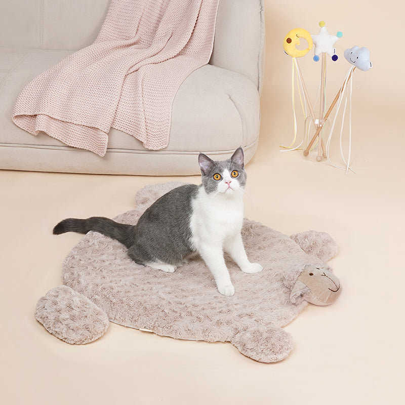 KFX-7391165 Cozy Cashmere Fluffy Mat with Elastic Sponge and PP Cotton in Milk Tea, White, and Pink Colors