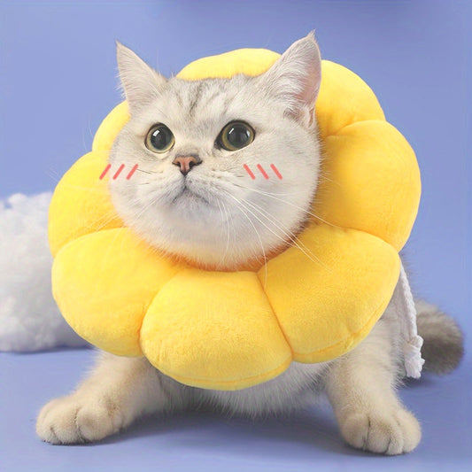 KFX-7392573 Adjustable Sunflower Pet Recovery Collar for Small Dogs and Cats, Soft Cotton Wound Healing Cone for Post-Surgery Comfort