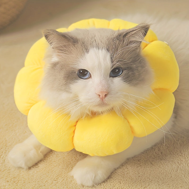 KFX-7392573 Adjustable Sunflower Pet Recovery Collar for Small Dogs and Cats, Soft Cotton Wound Healing Cone for Post-Surgery Comfort