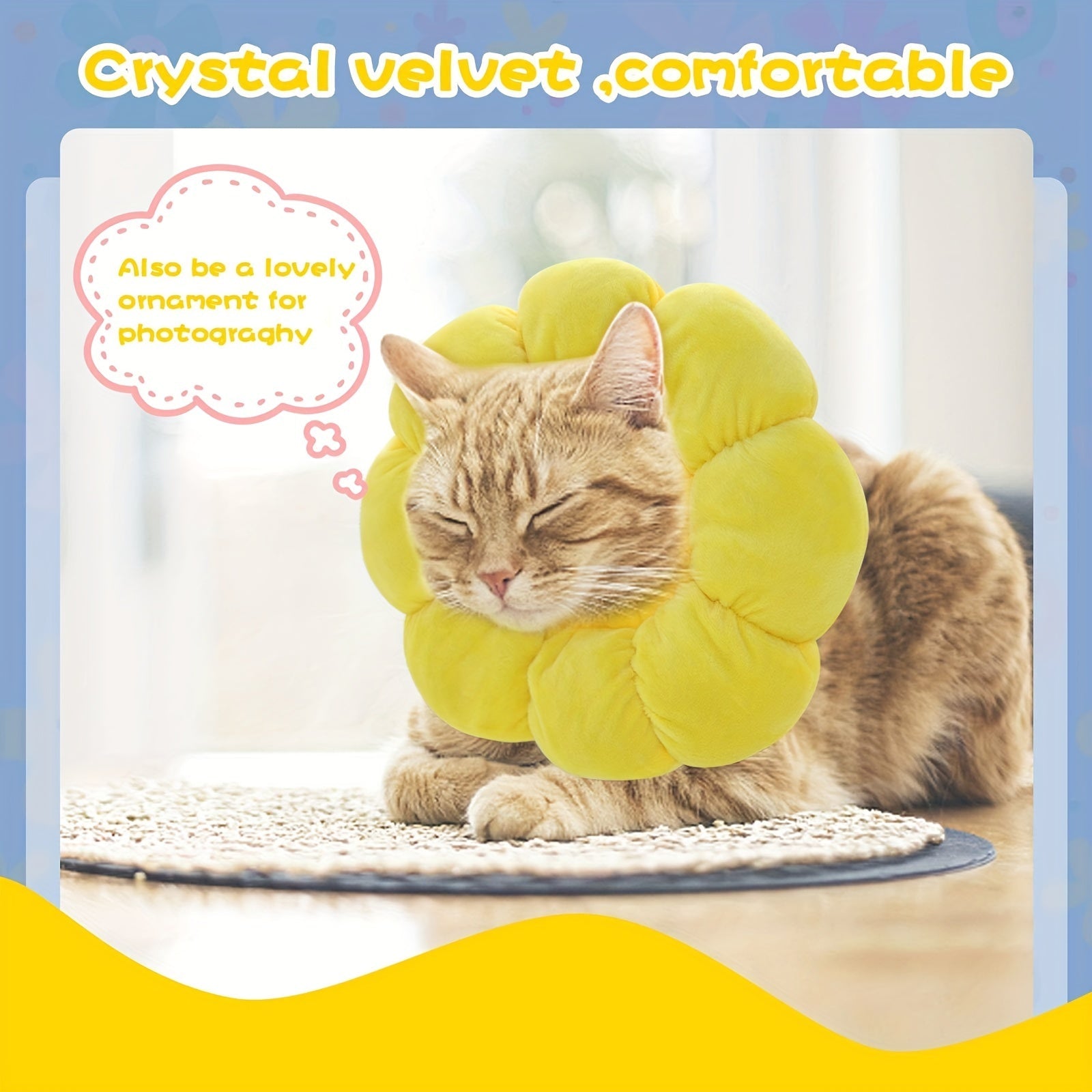 KFX-7392573 Adjustable Sunflower Pet Recovery Collar for Small Dogs and Cats, Soft Cotton Wound Healing Cone for Post-Surgery Comfort