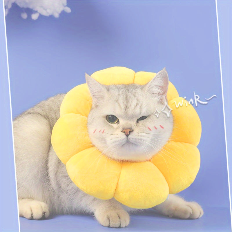 KFX-7392573 Adjustable Sunflower Pet Recovery Collar for Small Dogs and Cats, Soft Cotton Wound Healing Cone for Post-Surgery Comfort