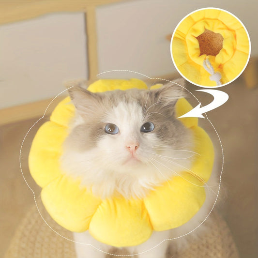 KFX-7392573 Adjustable Sunflower Pet Recovery Collar for Small Dogs and Cats, Soft Cotton Wound Healing Cone for Post-Surgery Comfort