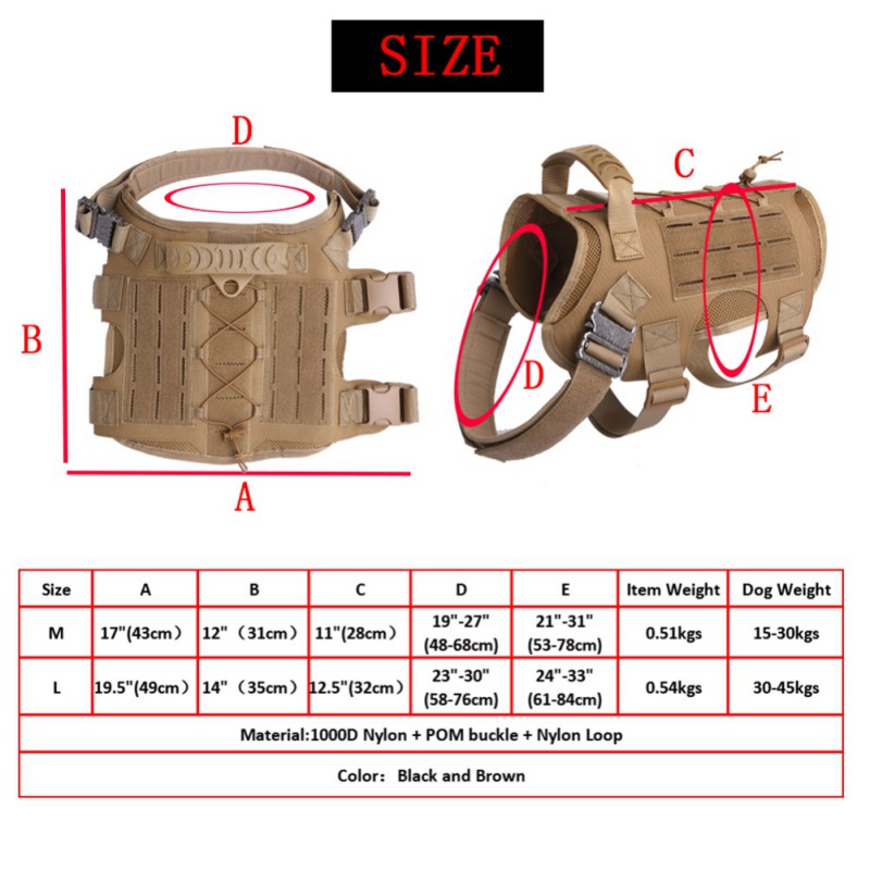 KFX-7393469 Tactical Dog Vest with Waterproof 1000D Nylon, Adjustable & Breathable Mesh, Molle System - Black/Brown