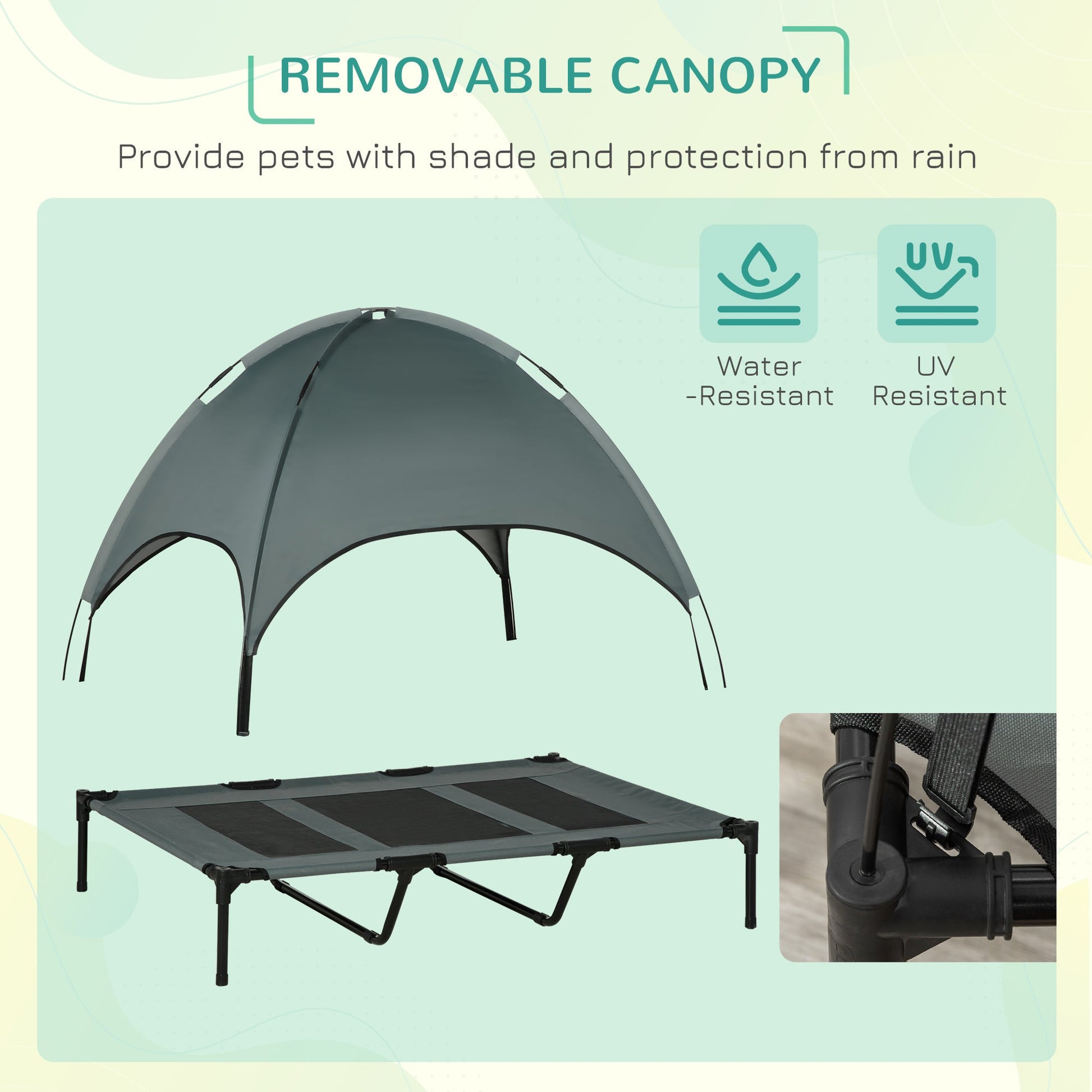 KFX-7393725 Elevated Portable Dog Cot with Canopy Shade and UV Protection - 48" x 36" Cooling Pet Bed
