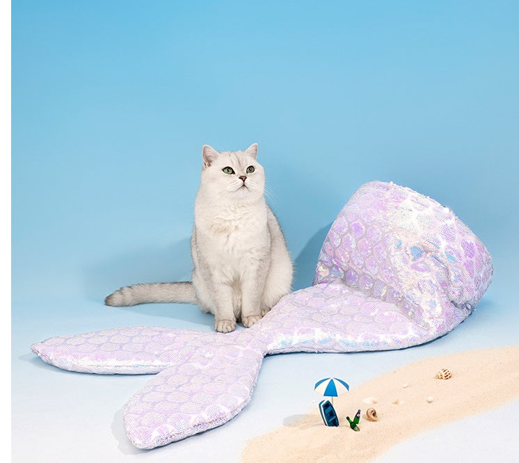 KFX-7395133 Mermaid Cat Nest - Cozy Winter Shelter for Pets, Soft Polyester Fiber Nest, 85x50x20cm