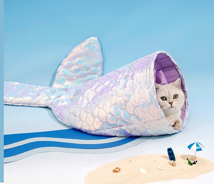 KFX-7395133 Mermaid Cat Nest - Cozy Winter Shelter for Pets, Soft Polyester Fiber Nest, 85x50x20cm