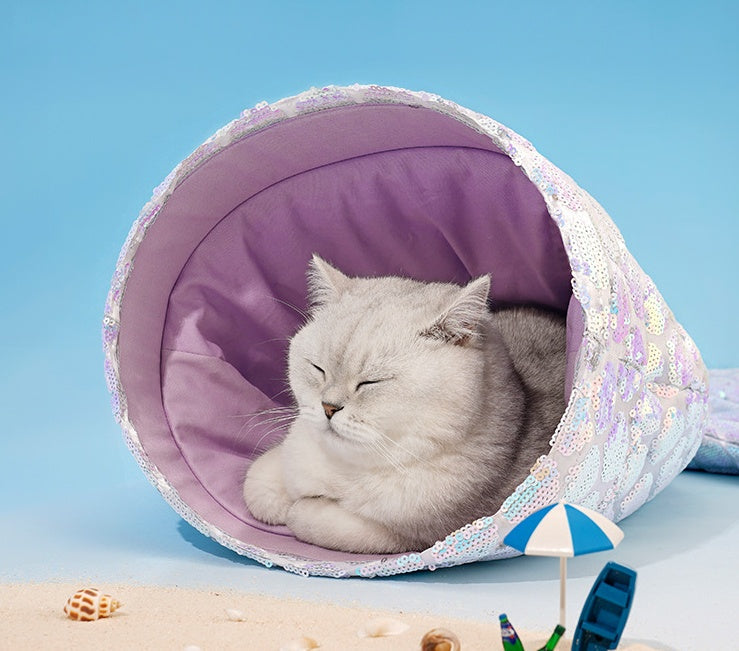 KFX-7395133 Mermaid Cat Nest - Cozy Winter Shelter for Pets, Soft Polyester Fiber Nest, 85x50x20cm