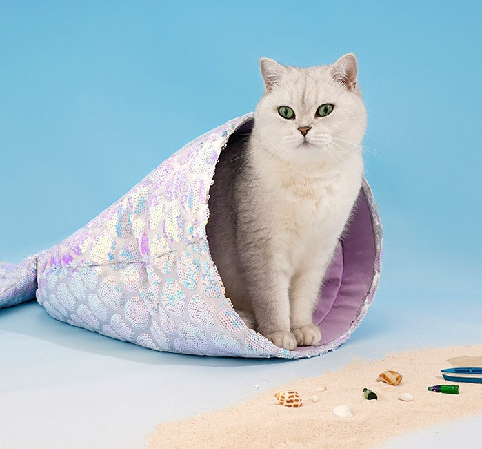 KFX-7395133 Mermaid Cat Nest - Cozy Winter Shelter for Pets, Soft Polyester Fiber Nest, 85x50x20cm