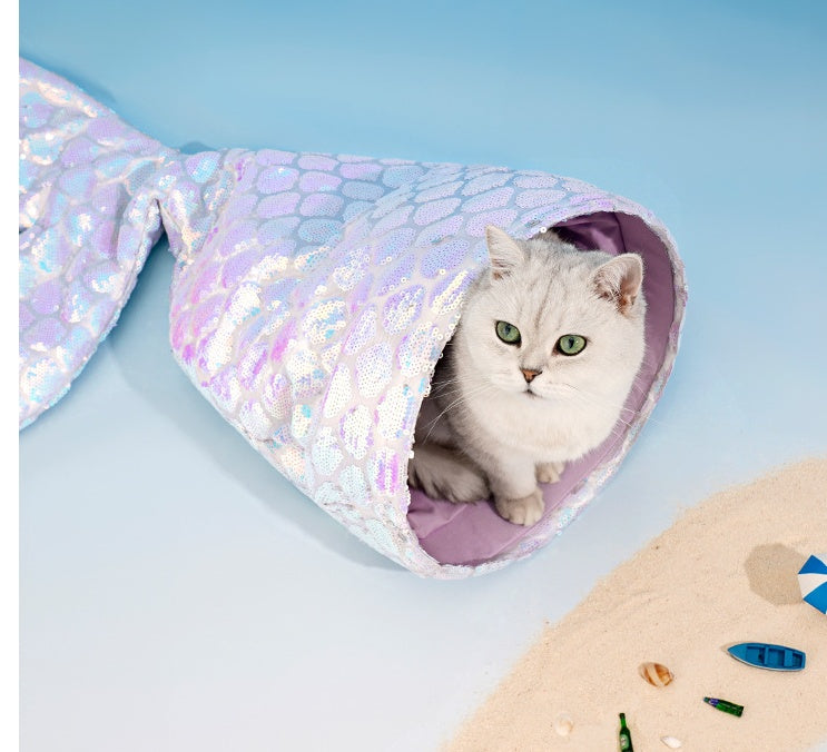 KFX-7395133 Mermaid Cat Nest - Cozy Winter Shelter for Pets, Soft Polyester Fiber Nest, 85x50x20cm