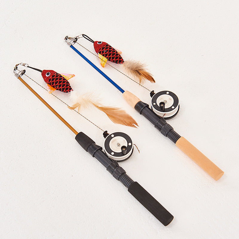 KFX-7395901 Retractable Teaser Feather Toy for Cats - Interactive Fishing Pole with Soft Plush and Feather Attachments