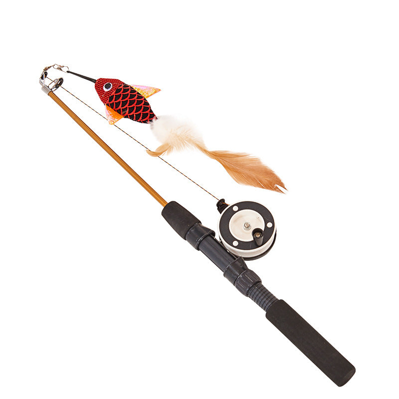 KFX-7395901 Retractable Teaser Feather Toy for Cats - Interactive Fishing Pole with Soft Plush and Feather Attachments