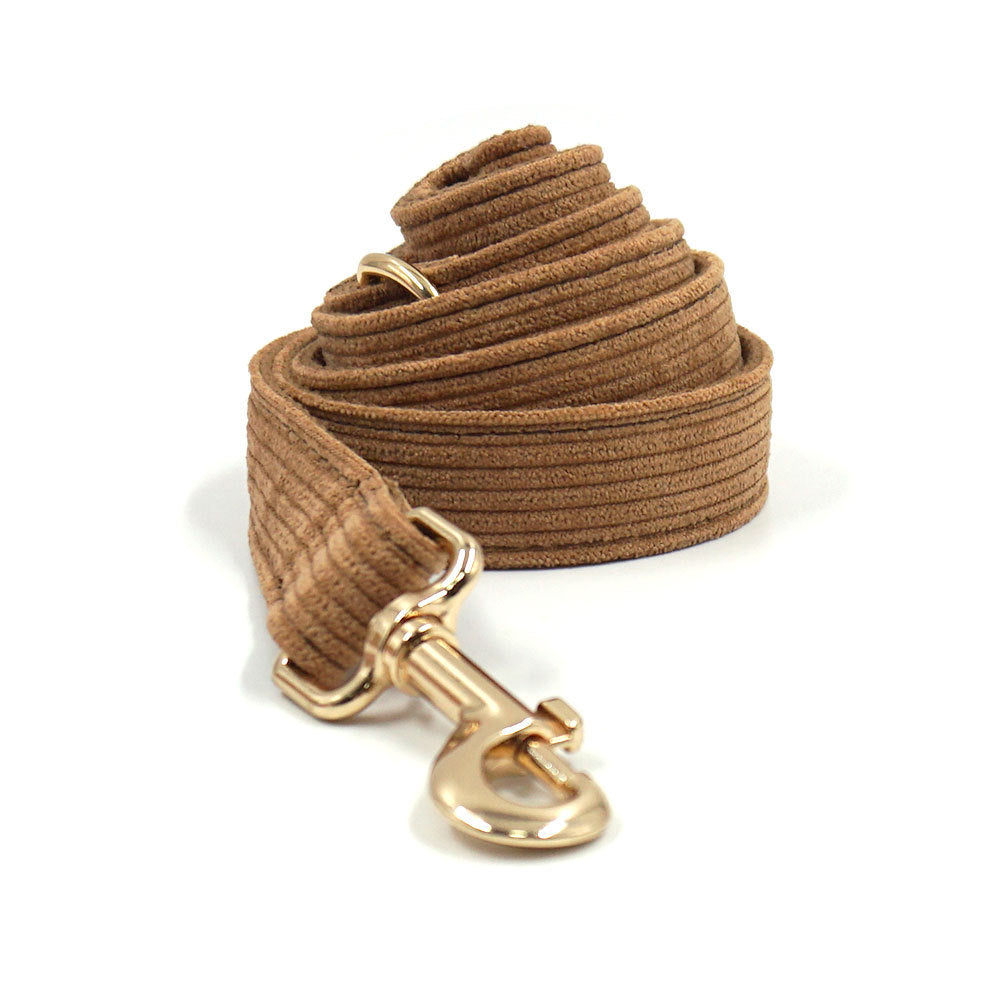 KFX-7397693 Brown Corduroy Pet Collar Set with Gold Buckle, Rope, Bow, Garbage Pack, and Chest Harness