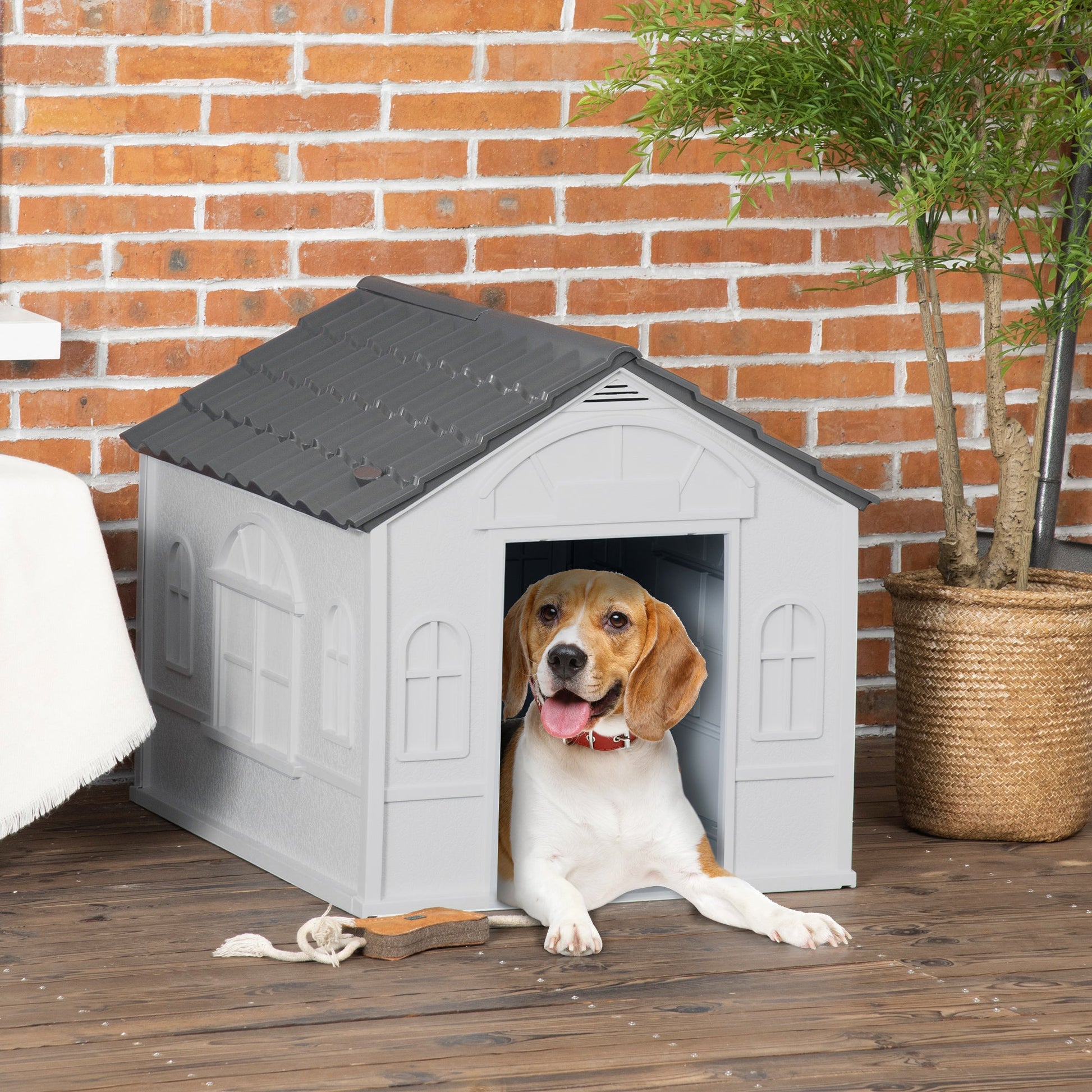 KFX-7398717 Cozy Indoor/Outdoor Dog House for Small to Medium Dogs - Water-Resistant & Ventilated Design