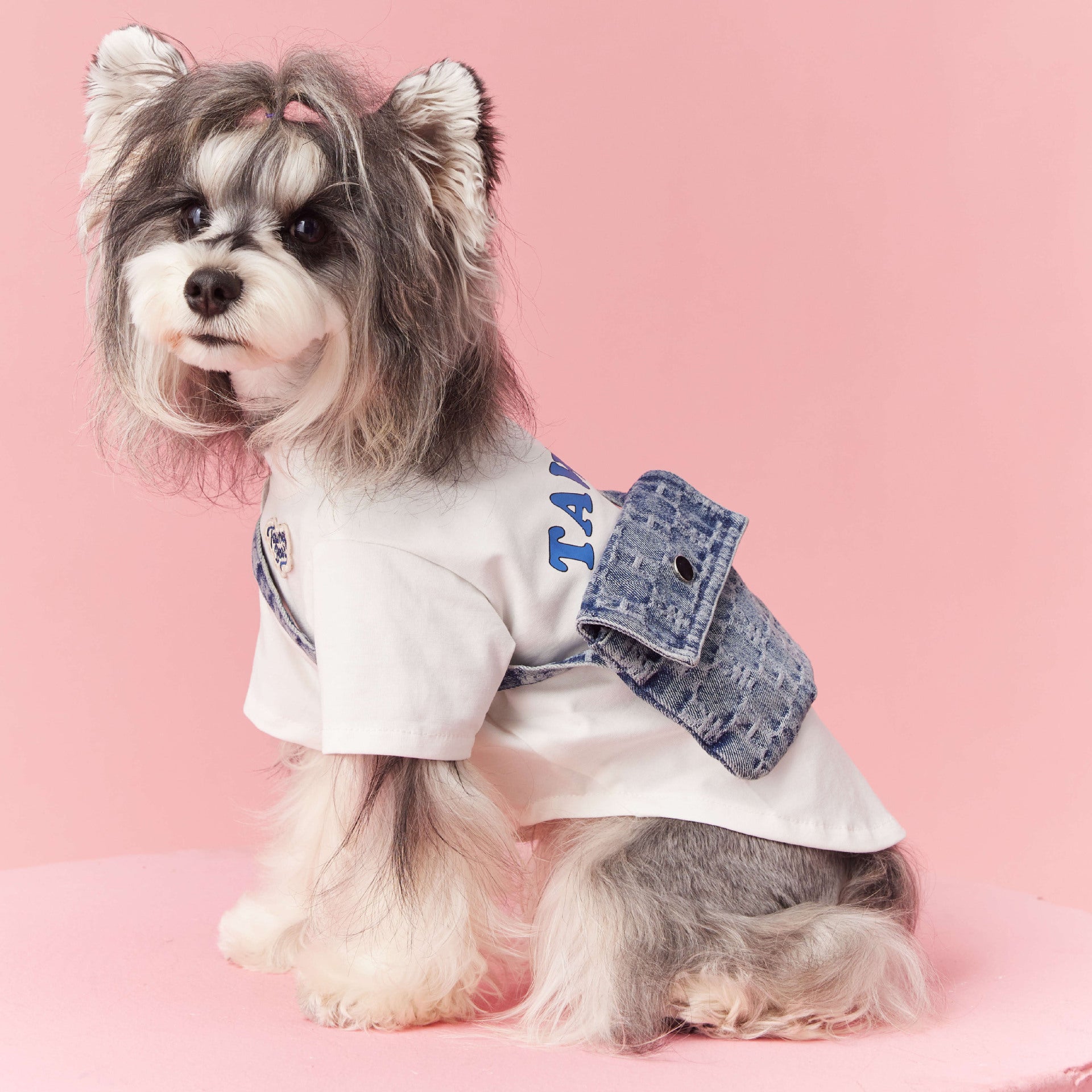KFX-7399613 Summer Dog Clothes for Small Dogs - Casual Cotton Outfit for Schnauzer & Bichon with Detachable Backpack