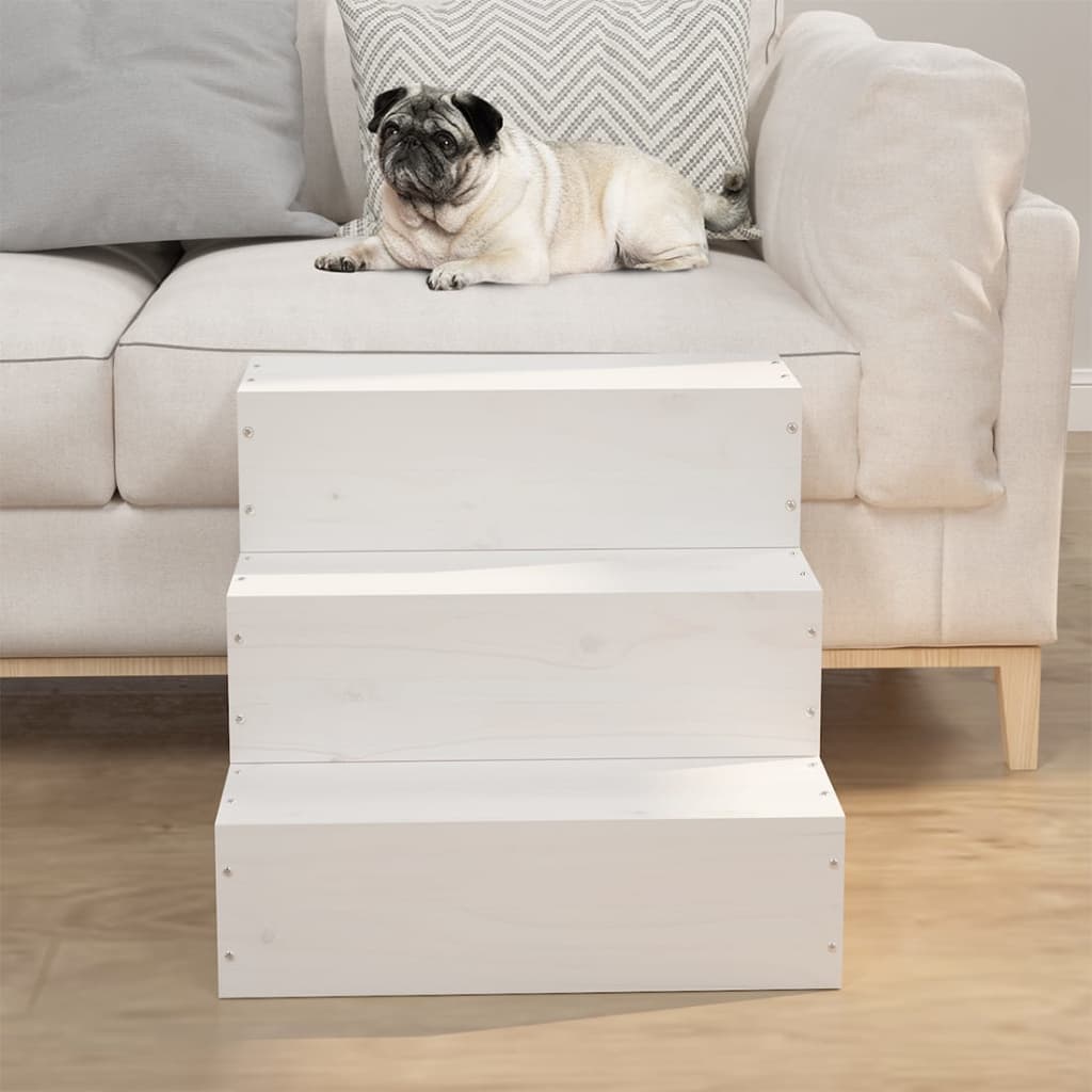 KFX-7400125 Solid Pine Wood Pet Stairs - Easy Access for Dogs and Cats, White, 40x37.5x35 cm and 40x49x47 cm