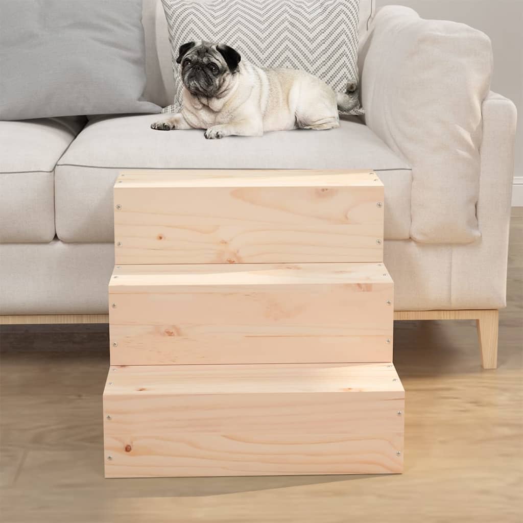 KFX-7400125 Solid Pine Wood Pet Stairs - Easy Access for Dogs and Cats, White, 40x37.5x35 cm and 40x49x47 cm