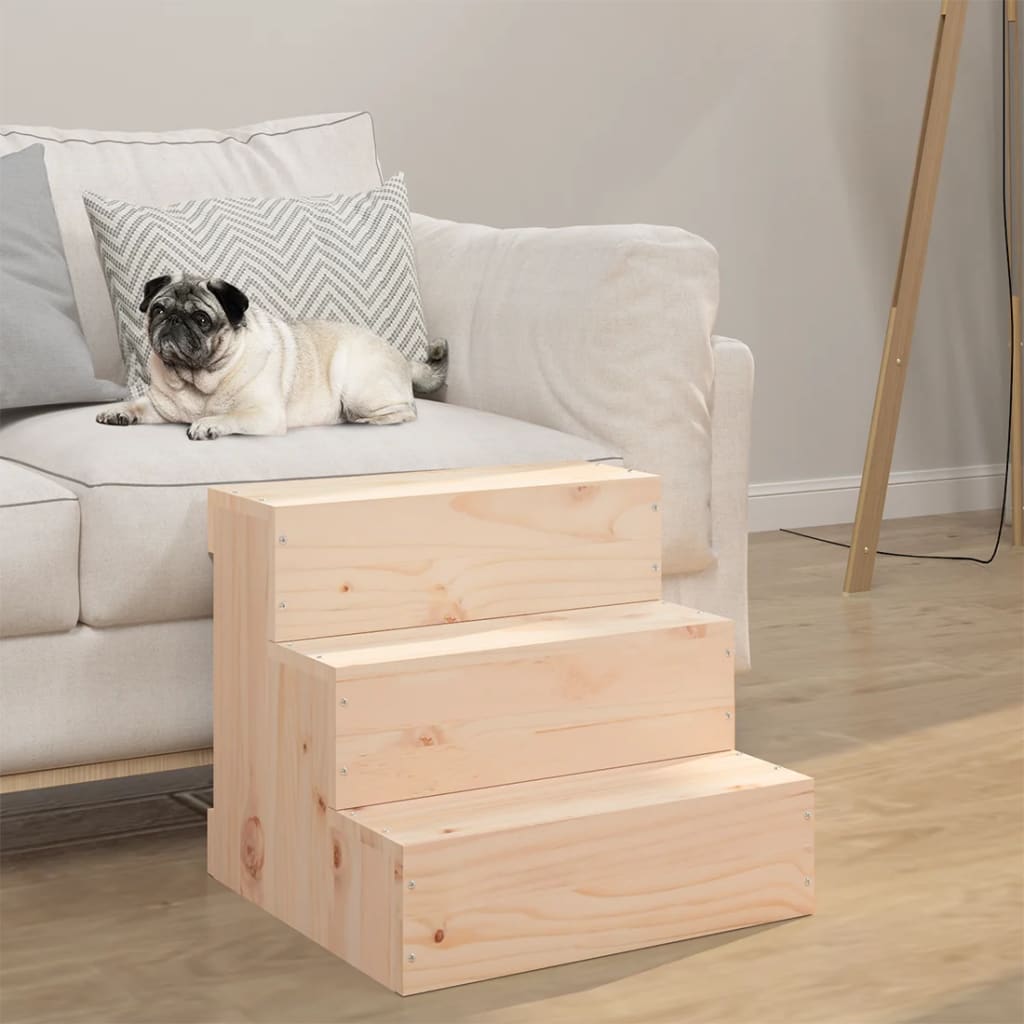 KFX-7400125 Solid Pine Wood Pet Stairs - Easy Access for Dogs and Cats, White, 40x37.5x35 cm and 40x49x47 cm