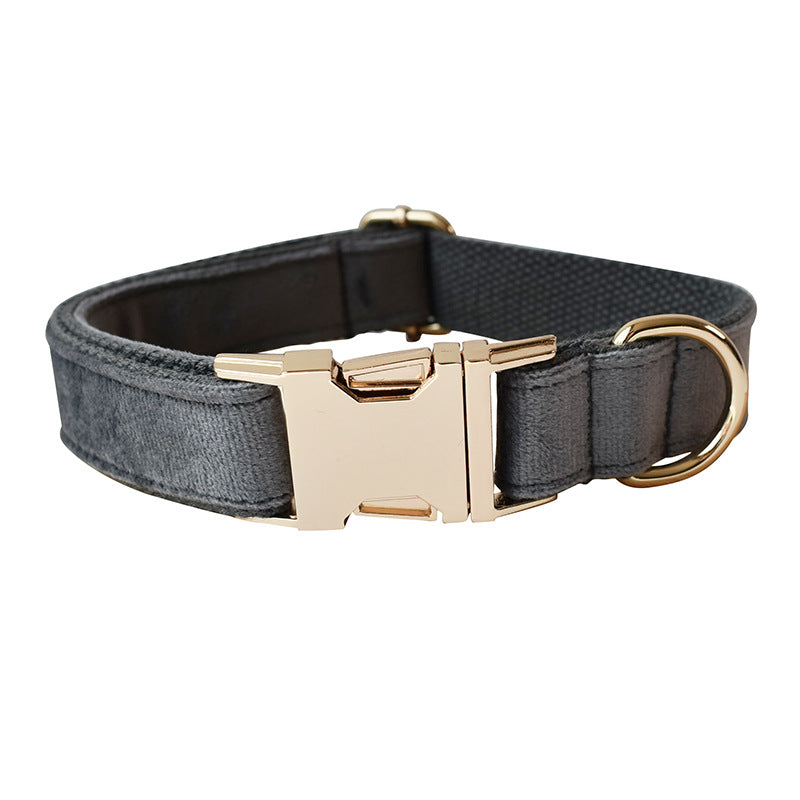 KFX-7402813 Silver Grey Fleece Dog Collar and Leash Set with Alloy Carabiner - Casual Style for All Seasons