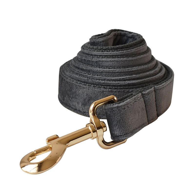 KFX-7402813 Silver Grey Fleece Dog Collar and Leash Set with Alloy Carabiner - Casual Style for All Seasons