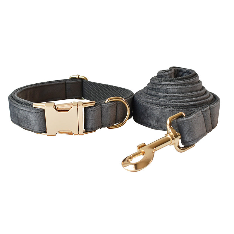 KFX-7402813 Silver Grey Fleece Dog Collar and Leash Set with Alloy Carabiner - Casual Style for All Seasons