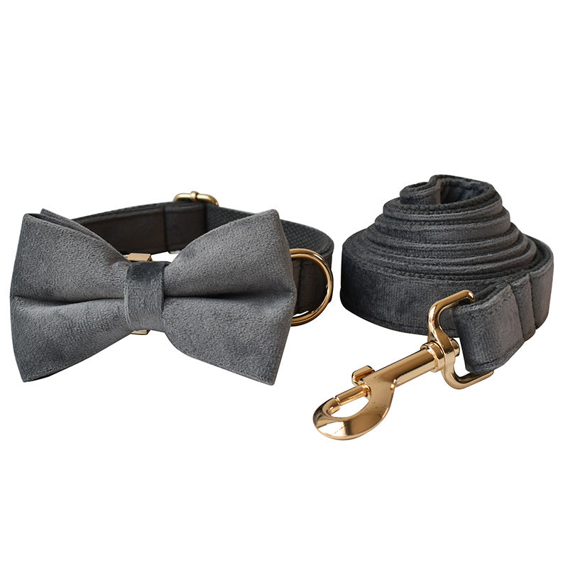 KFX-7402813 Silver Grey Fleece Dog Collar and Leash Set with Alloy Carabiner - Casual Style for All Seasons