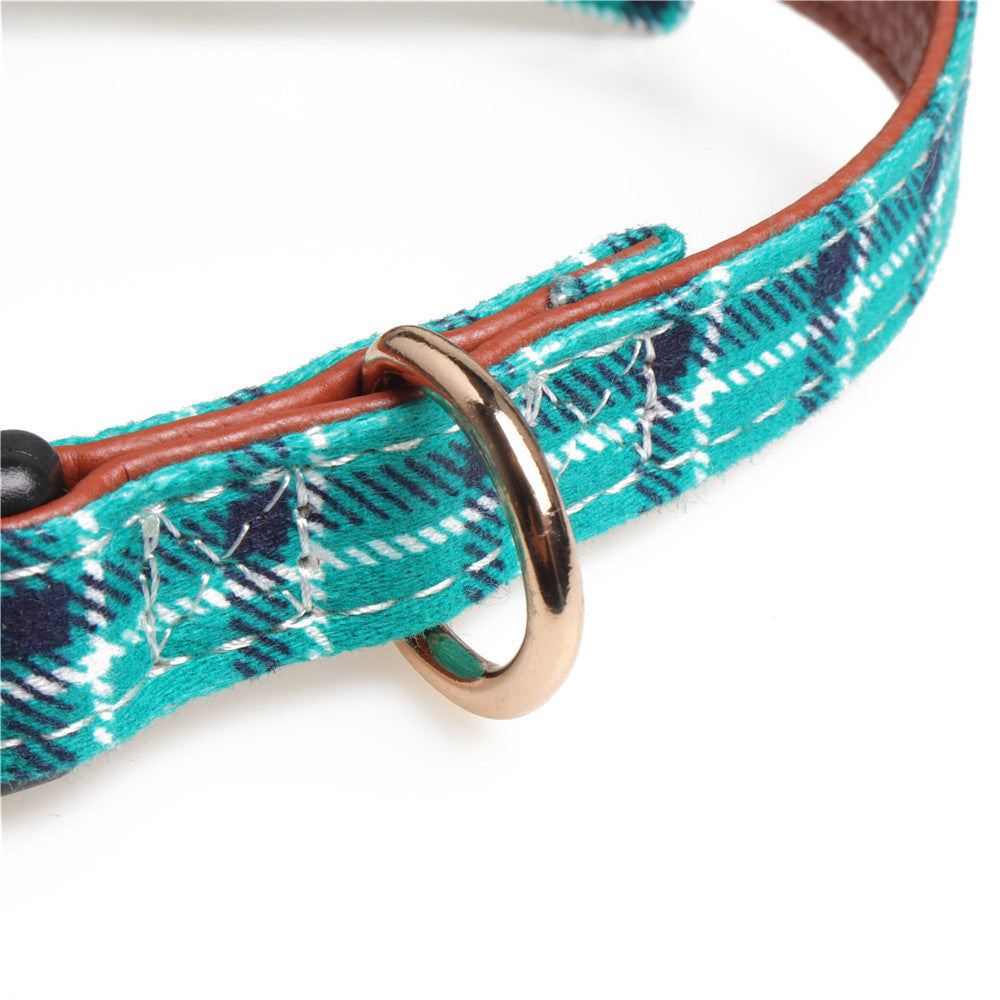 KFX-7403069 Bowknot Adjustable Traction Collar for Small to Large Dogs - 100% Cotton & PU Leather, Lattice Pattern