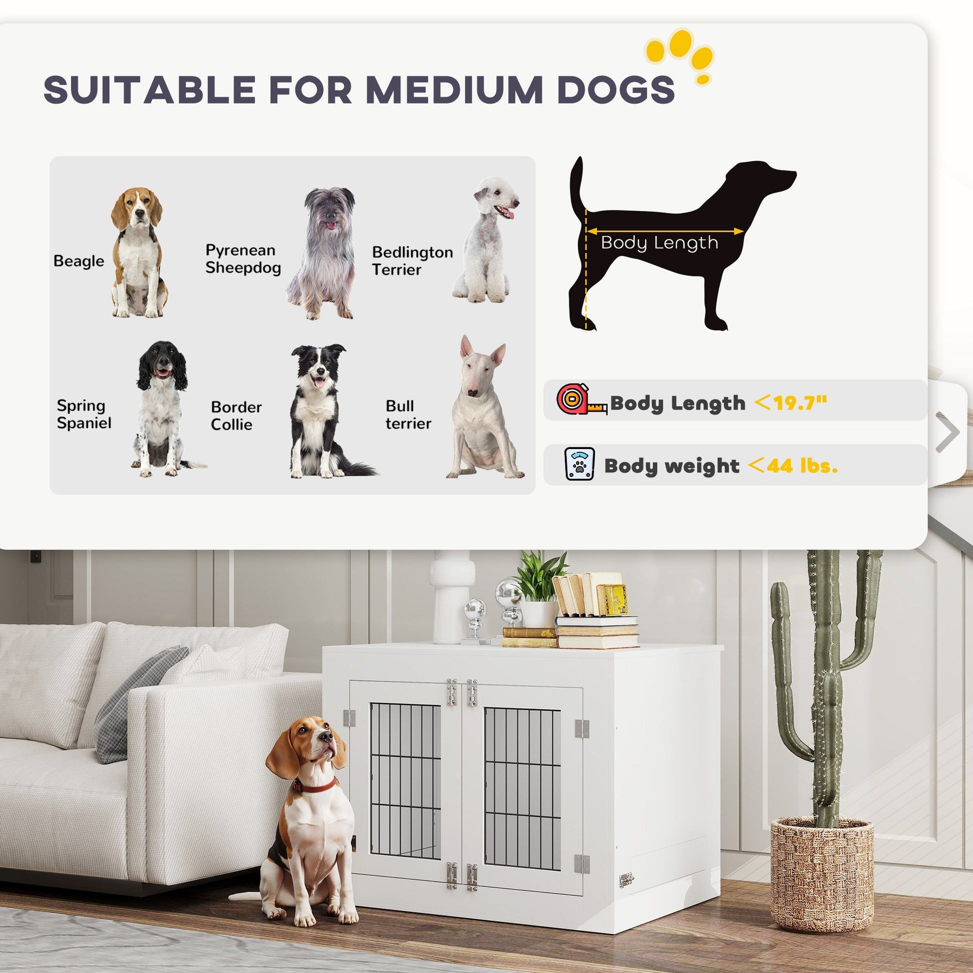 KFX-7404477 Multi-Functional Dog Crate Furniture with Rotating Bowls for Medium Dogs