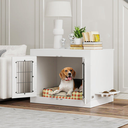 KFX-7404477 Multi-Functional Dog Crate Furniture with Rotating Bowls for Medium Dogs