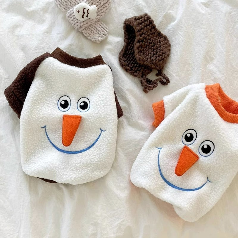 KFX-7405885 Funny Christmas Transformation Dog Hoodie - Brown & Orange Snowman, Sizes XS-XXL