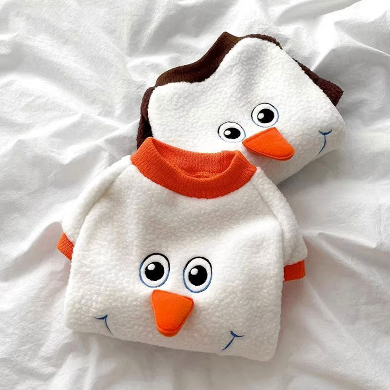 KFX-7405885 Funny Christmas Transformation Dog Hoodie - Brown & Orange Snowman, Sizes XS-XXL