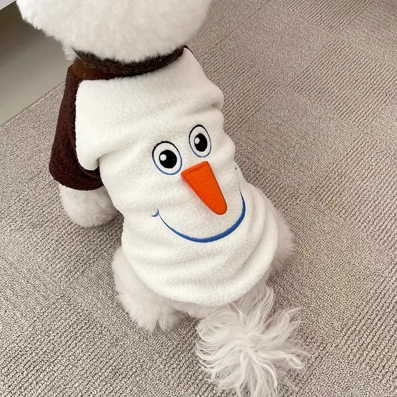 KFX-7405885 Funny Christmas Transformation Dog Hoodie - Brown & Orange Snowman, Sizes XS-XXL