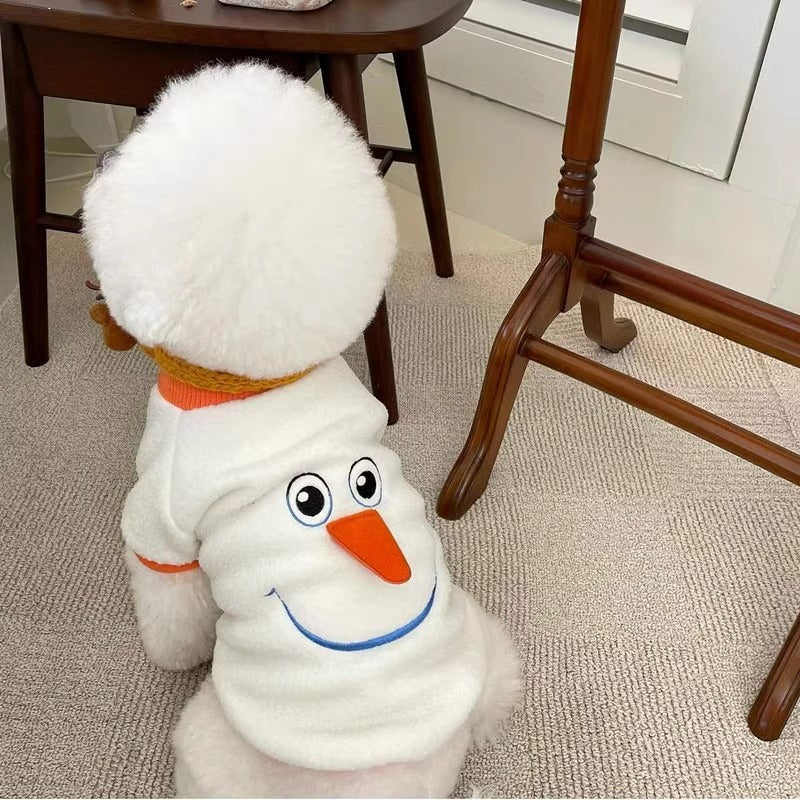 KFX-7405885 Funny Christmas Transformation Dog Hoodie - Brown & Orange Snowman, Sizes XS-XXL