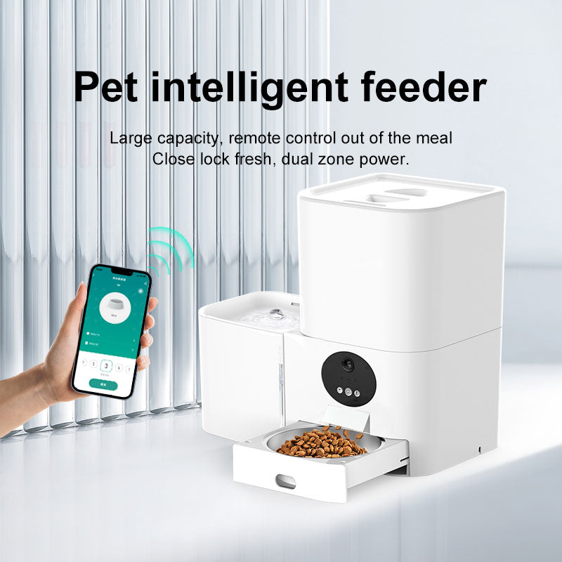 KFX-7406781 Smart WiFi Electric Two-in-One Pet Feeder for Dogs and Cats - Automatic Food and Water Dispenser