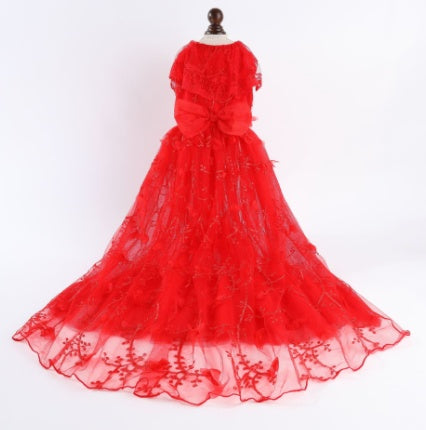 KFX-7407165 Gorgeous Cotton Embroidered Princess Pet Wedding Dress in White and Red, Sizes S to XL