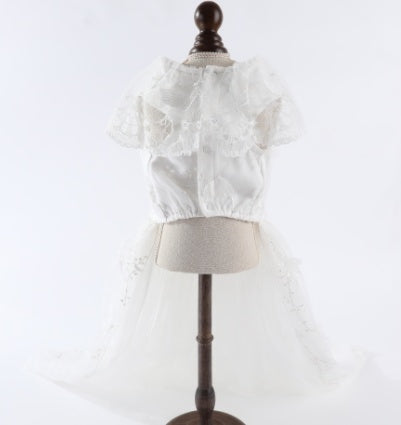KFX-7407165 Gorgeous Cotton Embroidered Princess Pet Wedding Dress in White and Red, Sizes S to XL