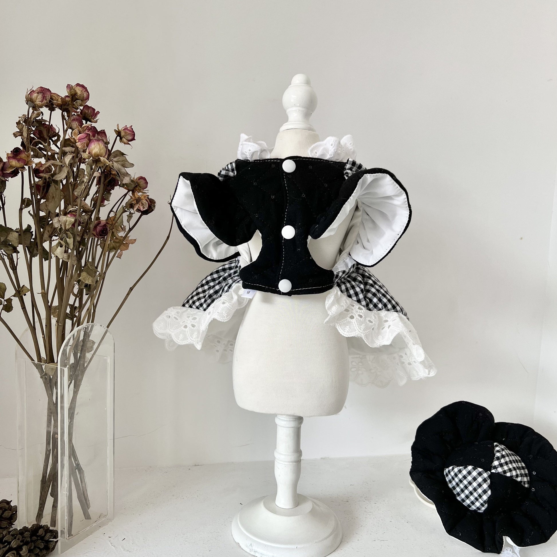 KFX-7408189 Winter Quilted Cat Dress with Matching Hat in Black - Available in Multiple Sizes