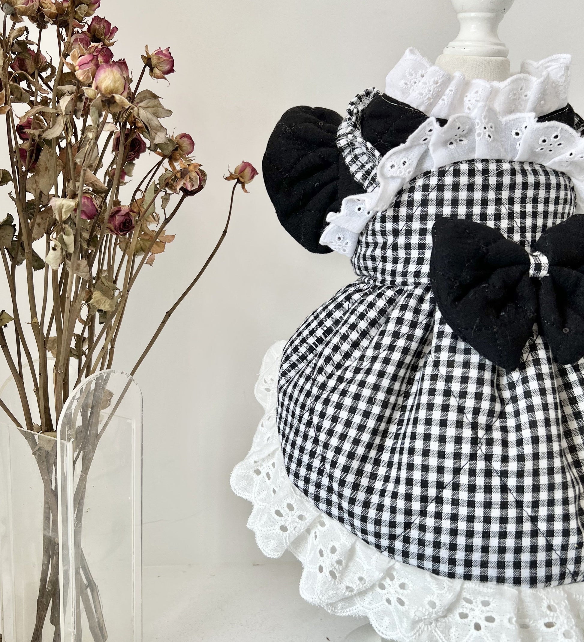 KFX-7408189 Winter Quilted Cat Dress with Matching Hat in Black - Available in Multiple Sizes