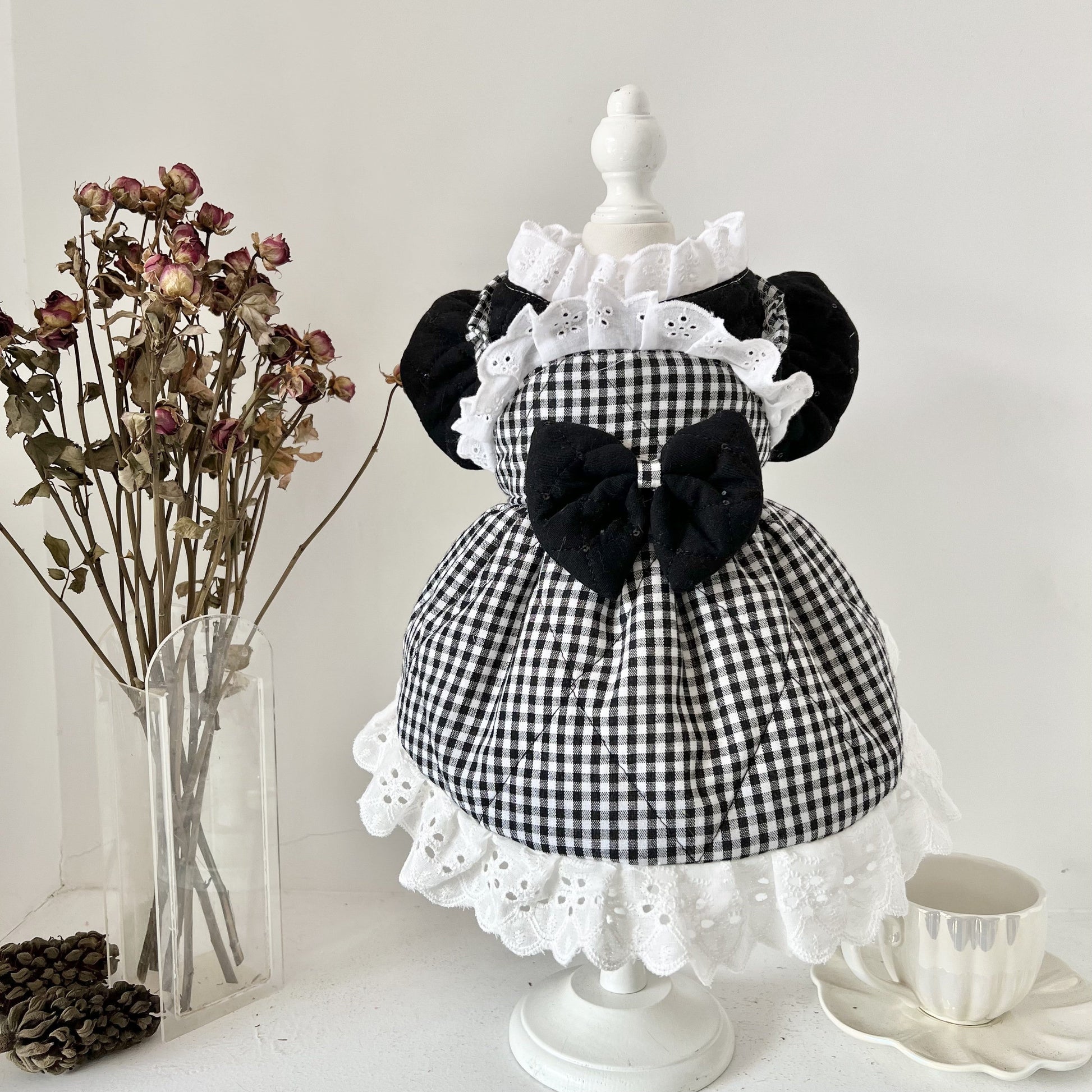 KFX-7408189 Winter Quilted Cat Dress with Matching Hat in Black - Available in Multiple Sizes