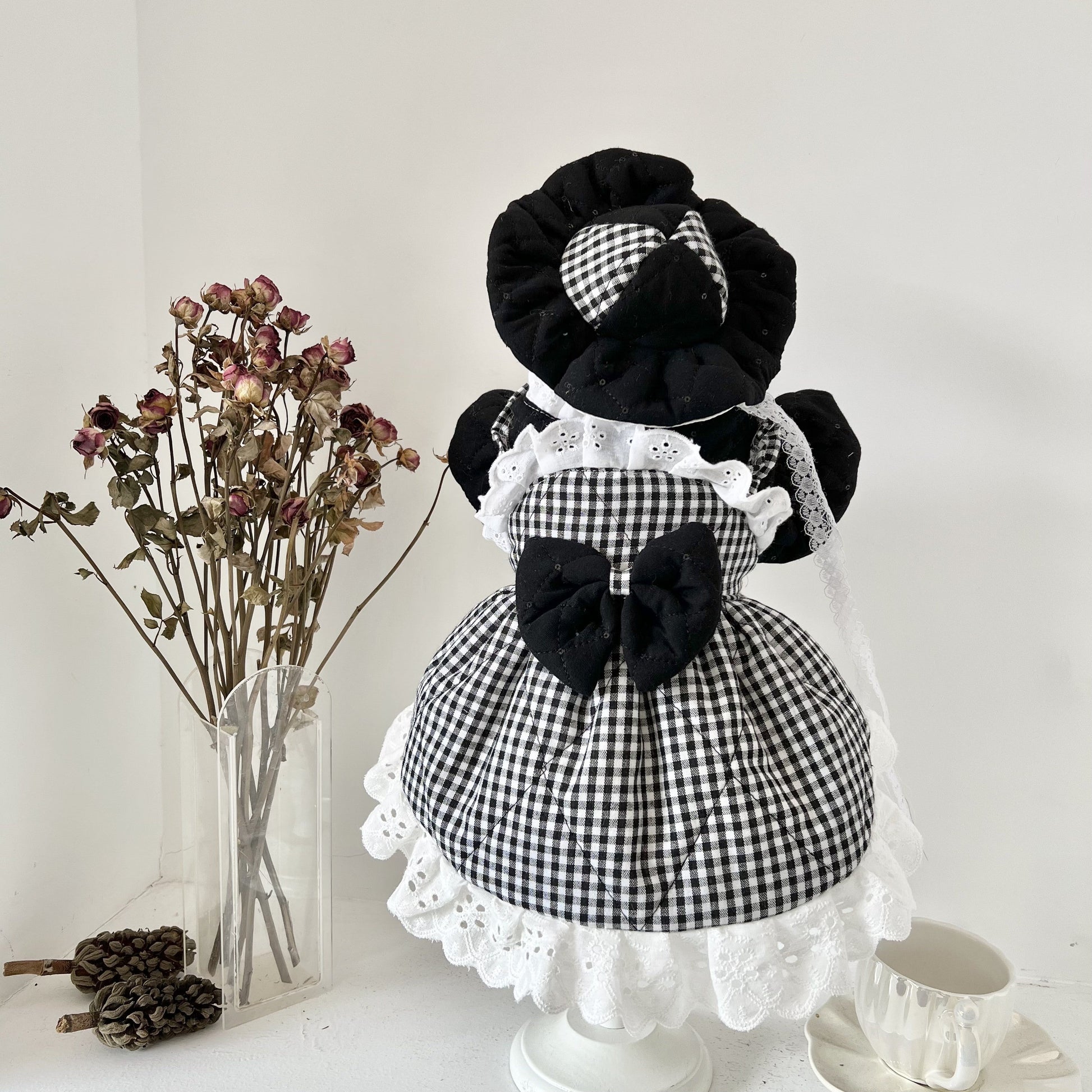 KFX-7408189 Winter Quilted Cat Dress with Matching Hat in Black - Available in Multiple Sizes