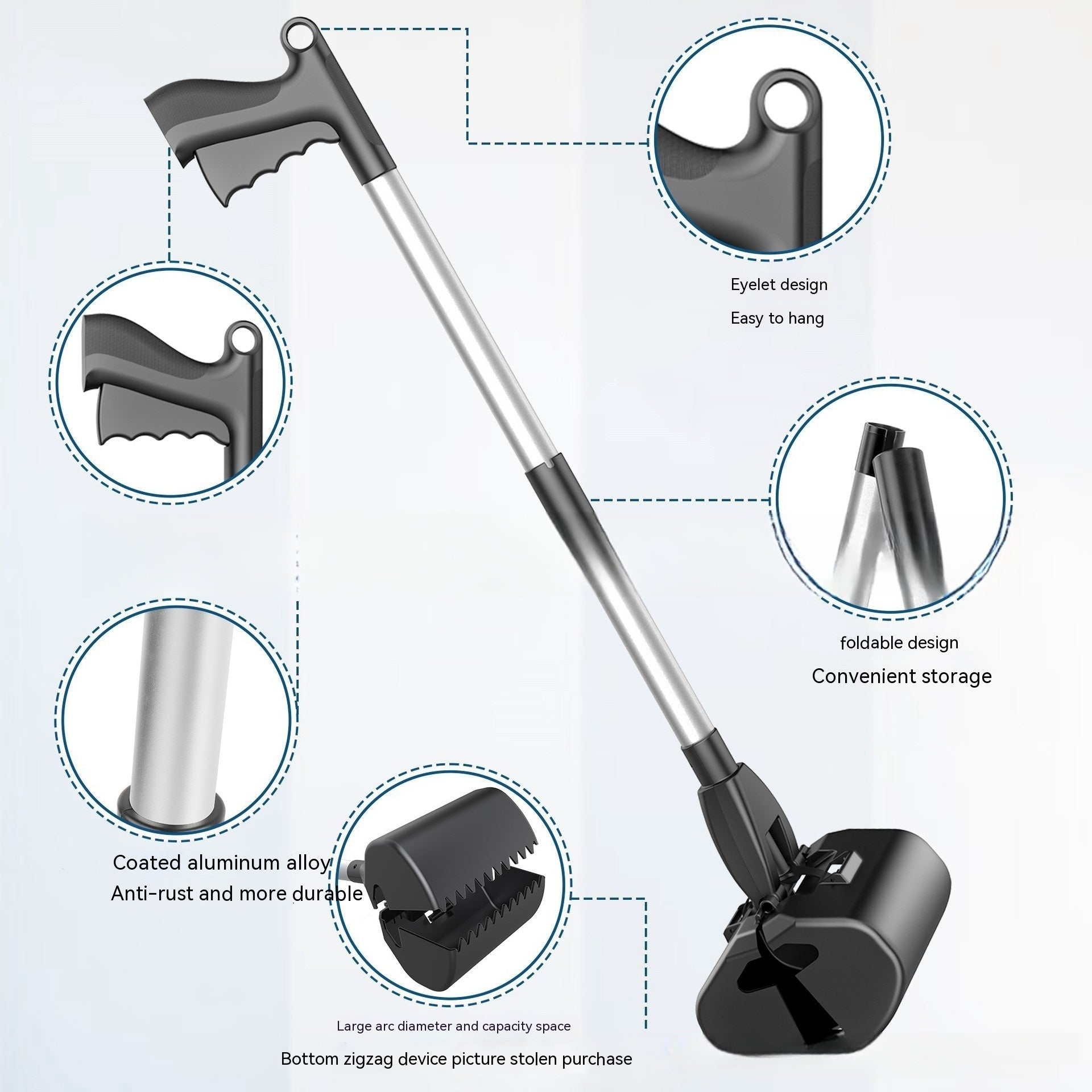 KFX-7408445 Durable Dog Pooper Scooper with ABS and Aluminum Alloy Construction, 80 cm Long, Black, Gray, Purple