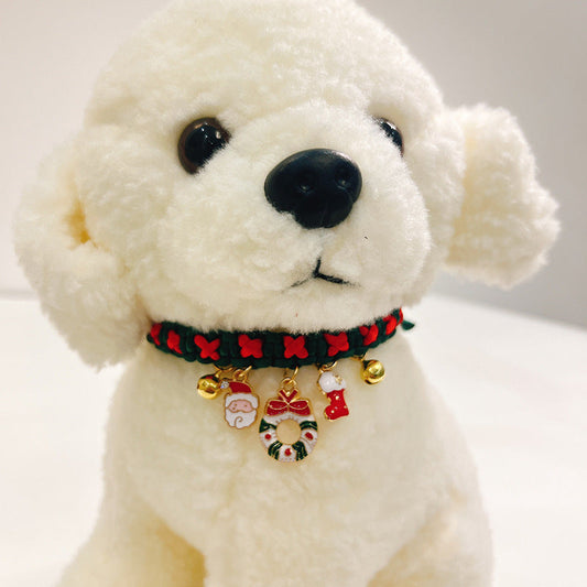 KFX-7408573 Christmas Themed Braided Rope Cat Scarf Collar, Free Size, Festive Designs